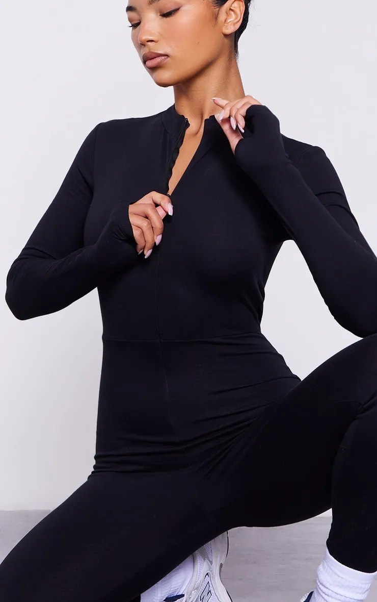 Black Cotton Zip Front Catsuit sold by Pretty Little Thing product image thumbnail 4