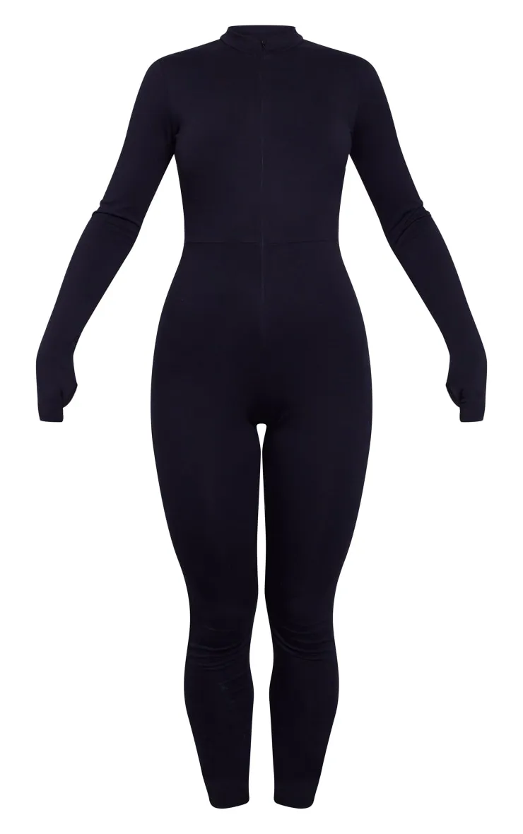 Black Cotton Zip Front Catsuit sold by Pretty Little Thing product image thumbnail 5