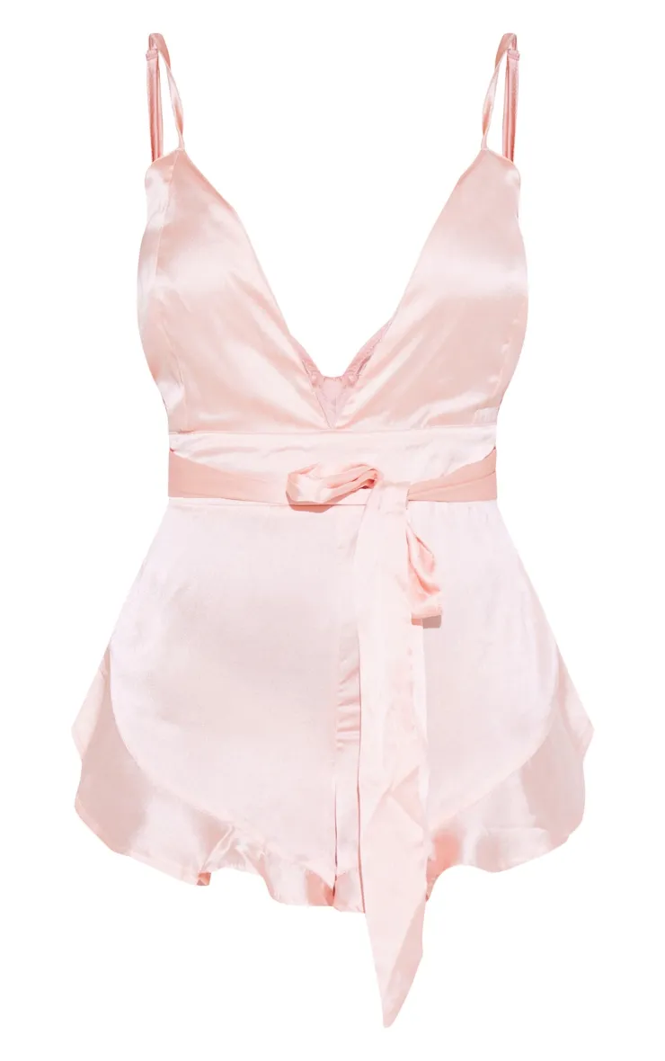 Pale Pink Tie Front Plunge Satin Teddy sold by Pretty Little Thing product image thumbnail 5