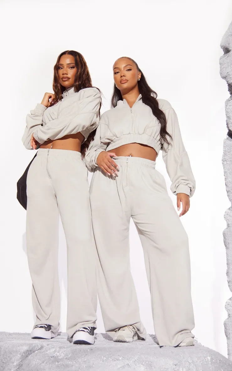 Grey Zip Front Wide Leg Joggers sold by Pretty Little Thing