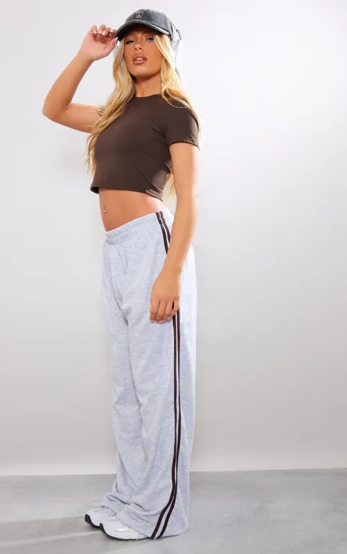 Ash Grey Loopback Side Stripe Elasticated Waist Straight Leg Joggers made by Pretty Little Thing