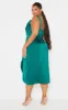 Plus Emerald Green Satin Drape Detail Side Split Midi Dress sold by Pretty Little Thing