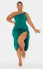 Plus Emerald Green Satin Drape Detail Side Split Midi Dress sold by Pretty Little Thing