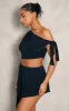 Black Slinky Asymmetrical Micro Mini Skirt sold by Pretty Little Thing