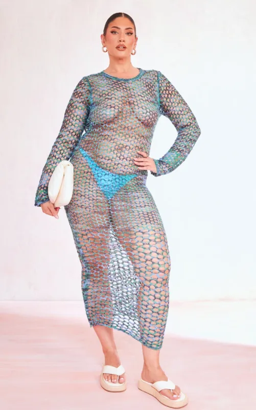 Plus Blue Open Back Knited Maxi Dress sold by Pretty Little Thing