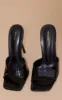 Black Patent Square Toe Mule Style Strap Round Stiletto Heeled Sandals sold by Pretty Little Thing