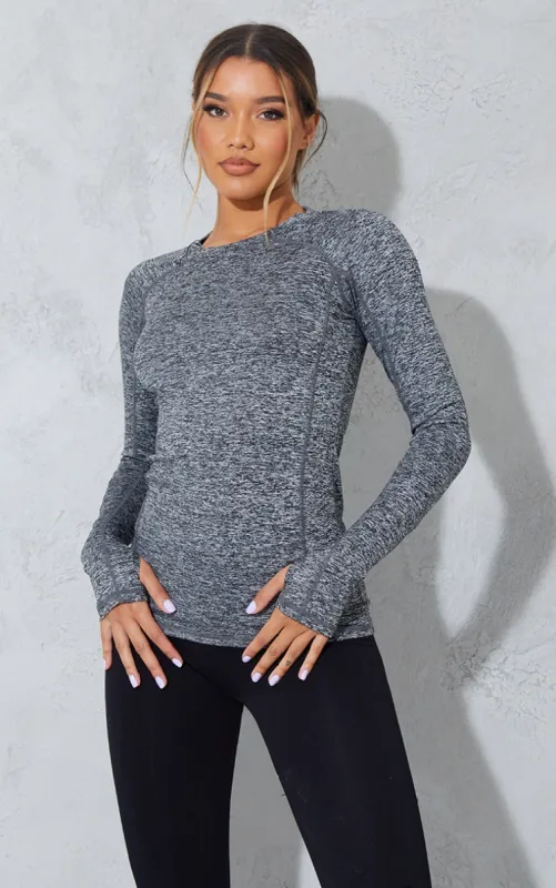 Grey Marl Long Sleeve Gym Top sold by Pretty Little Thing