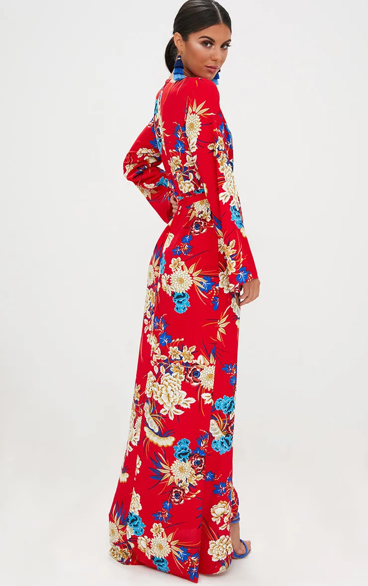 Red Floral Print Kimono Maxi Dress sold by Pretty Little Thing product image thumbnail 2