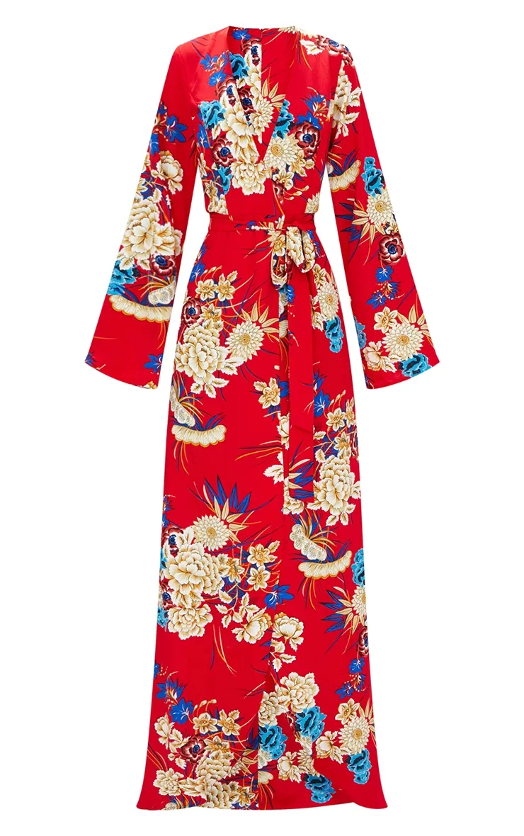 Red Floral Print Kimono Maxi Dress sold by Pretty Little Thing product image thumbnail 3