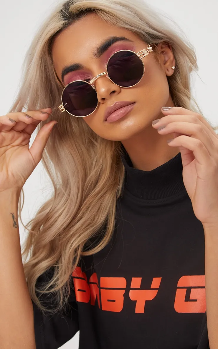 Black Rounded Metal Frame Retro Sunglasses sold by Pretty Little Thing