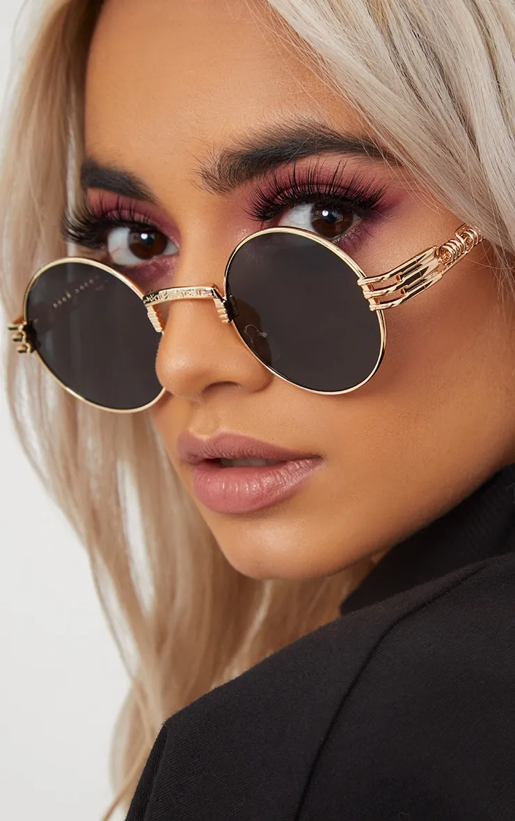 Black Rounded Metal Frame Retro Sunglasses sold by Pretty Little Thing product image thumbnail 2