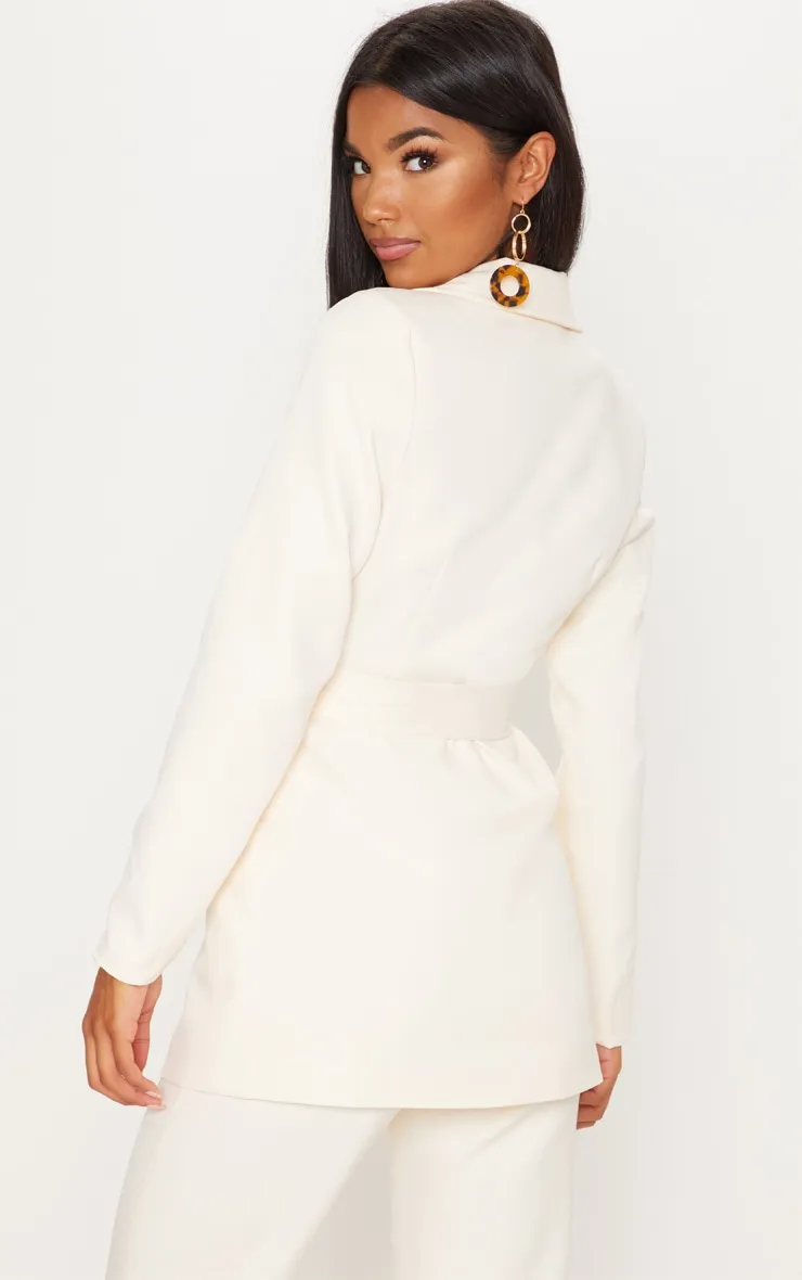 Cream Belted Longline Woven Blazer sold by Pretty Little Thing product image thumbnail 2