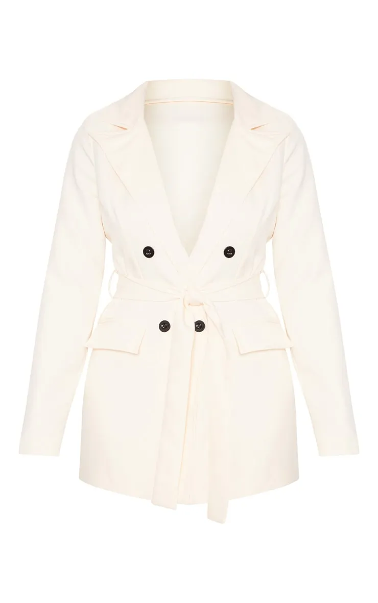 Cream Belted Longline Woven Blazer sold by Pretty Little Thing product image thumbnail 3