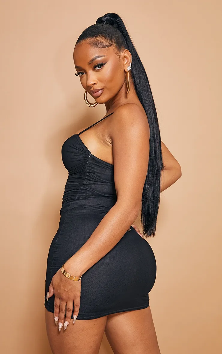 Shape Black Strappy Ruched Mesh Bodycon Dress sold by Pretty Little Thing product image thumbnail 3