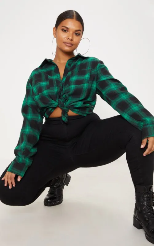 Plus Green Tartan Oversized Shirt sold by Pretty Little Thing