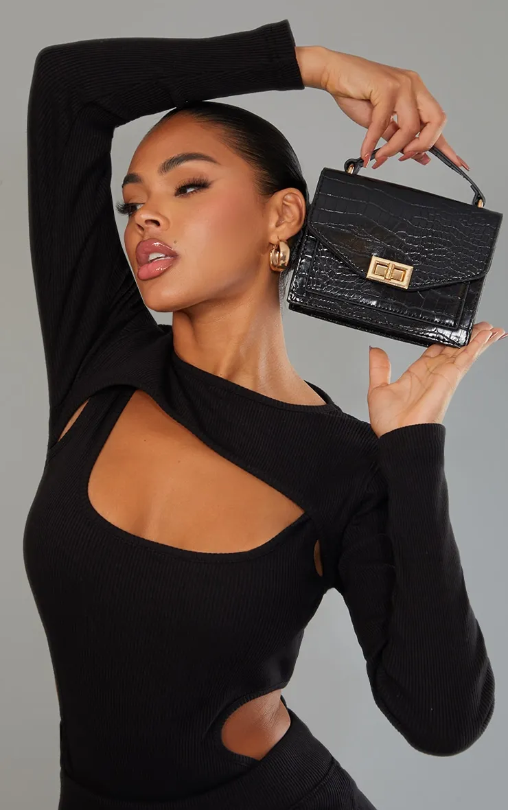 Black Croc Cross Body Bag sold by Pretty Little Thing