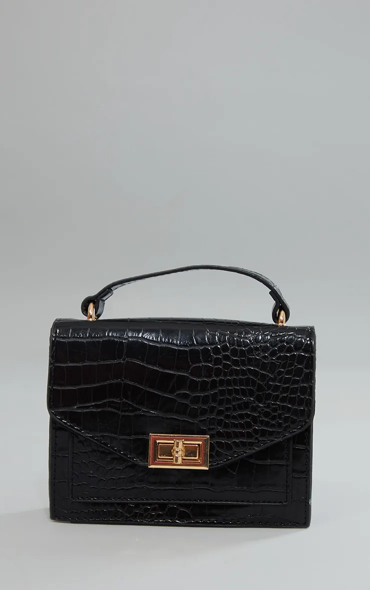 Black Croc Cross Body Bag sold by Pretty Little Thing product image thumbnail 2