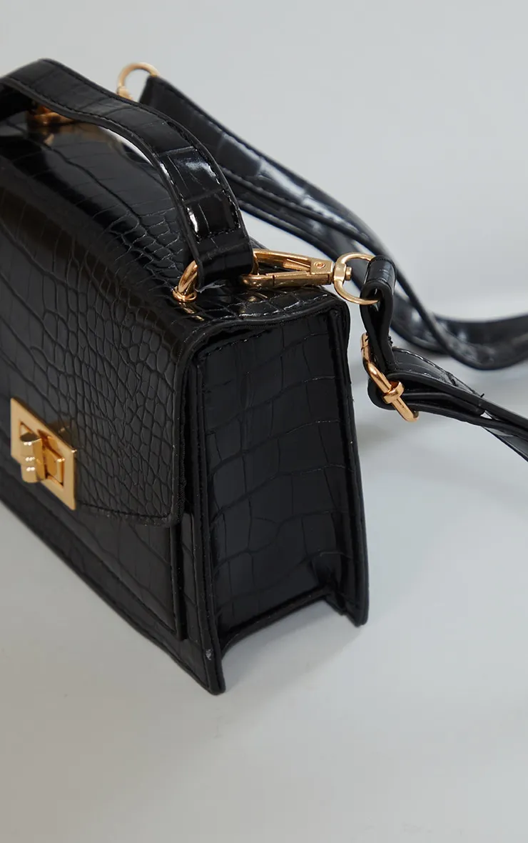 Black Croc Cross Body Bag sold by Pretty Little Thing product image thumbnail 4