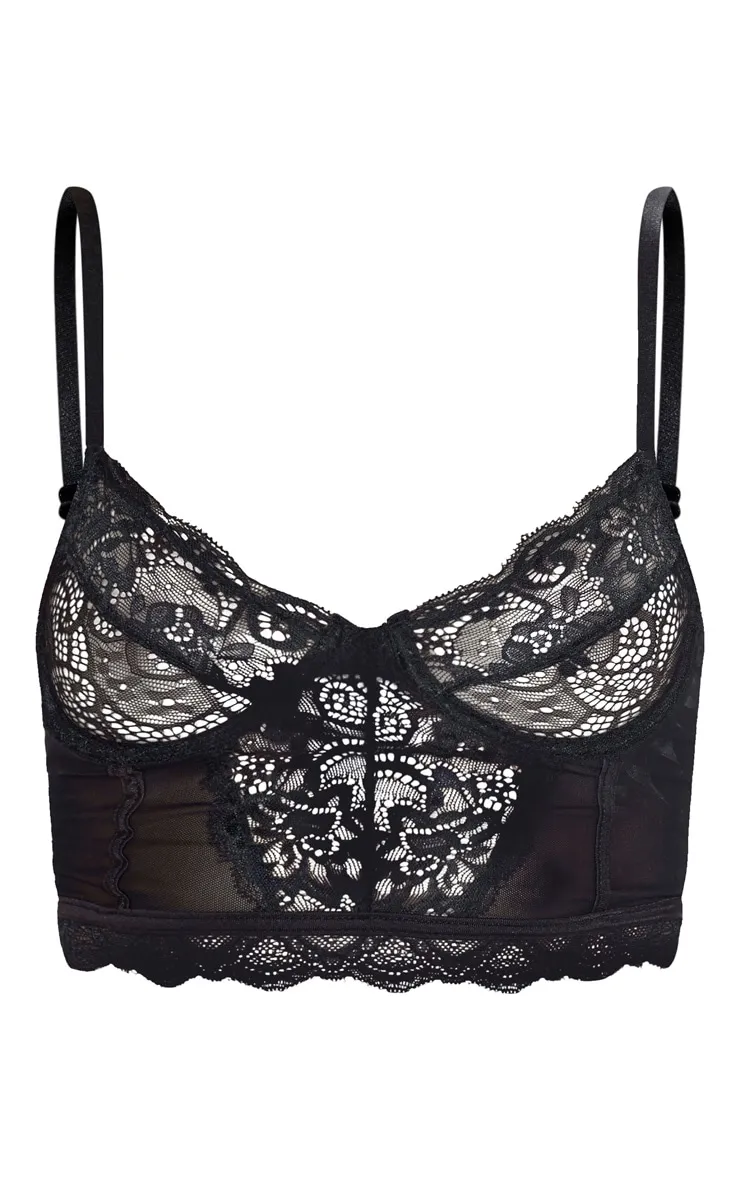 Black Lace Underwired Longline Bra sold by Pretty Little Thing product image thumbnail 3