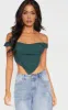 Dark Green Corset Mesh Bardot Top sold by Pretty Little Thing