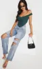 Dark Green Corset Mesh Bardot Top sold by Pretty Little Thing