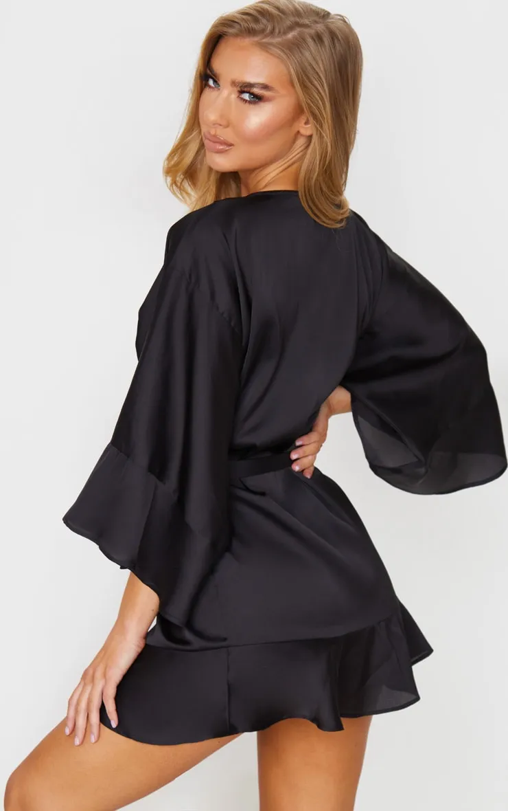 Black Frill Sleeve Satin Robe sold by Pretty Little Thing product image thumbnail 2