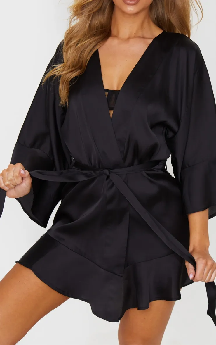 Black Frill Sleeve Satin Robe sold by Pretty Little Thing product image thumbnail 4