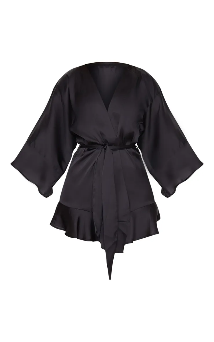 Black Frill Sleeve Satin Robe sold by Pretty Little Thing product image thumbnail 5