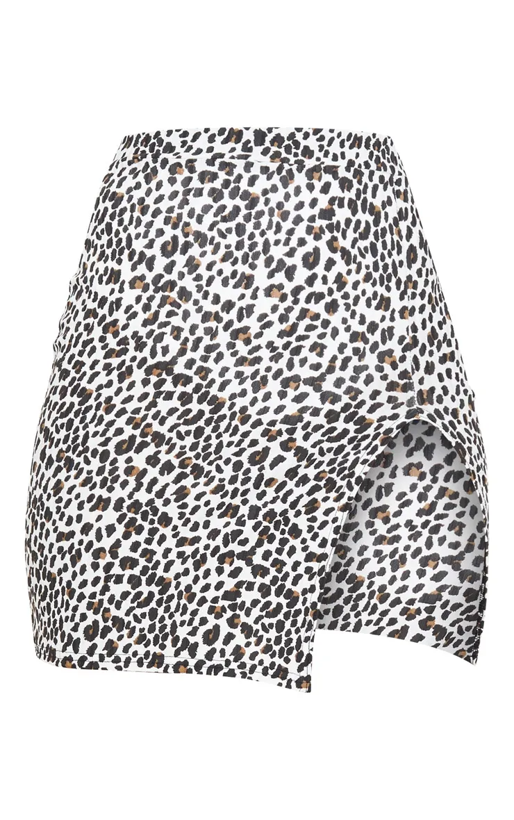 White Leopard Print Rib Split Front Mini Skirt sold by Pretty Little Thing product image thumbnail 3