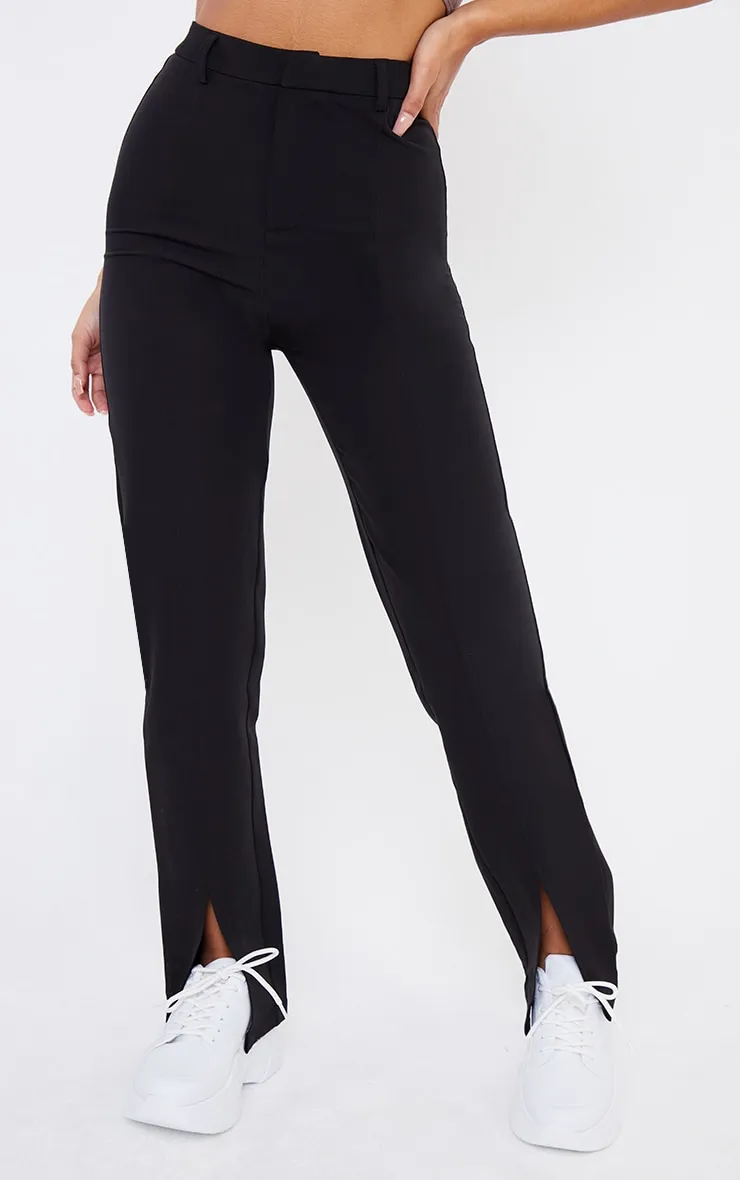 Black Woven Straight Leg Split Hem Trousers sold by Pretty Little Thing product image thumbnail 2