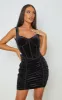Black Velvet Corset Ruched Binding Detail Bodycon Dress sold by Pretty Little Thing
