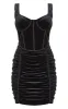 Black Velvet Corset Ruched Binding Detail Bodycon Dress sold by Pretty Little Thing