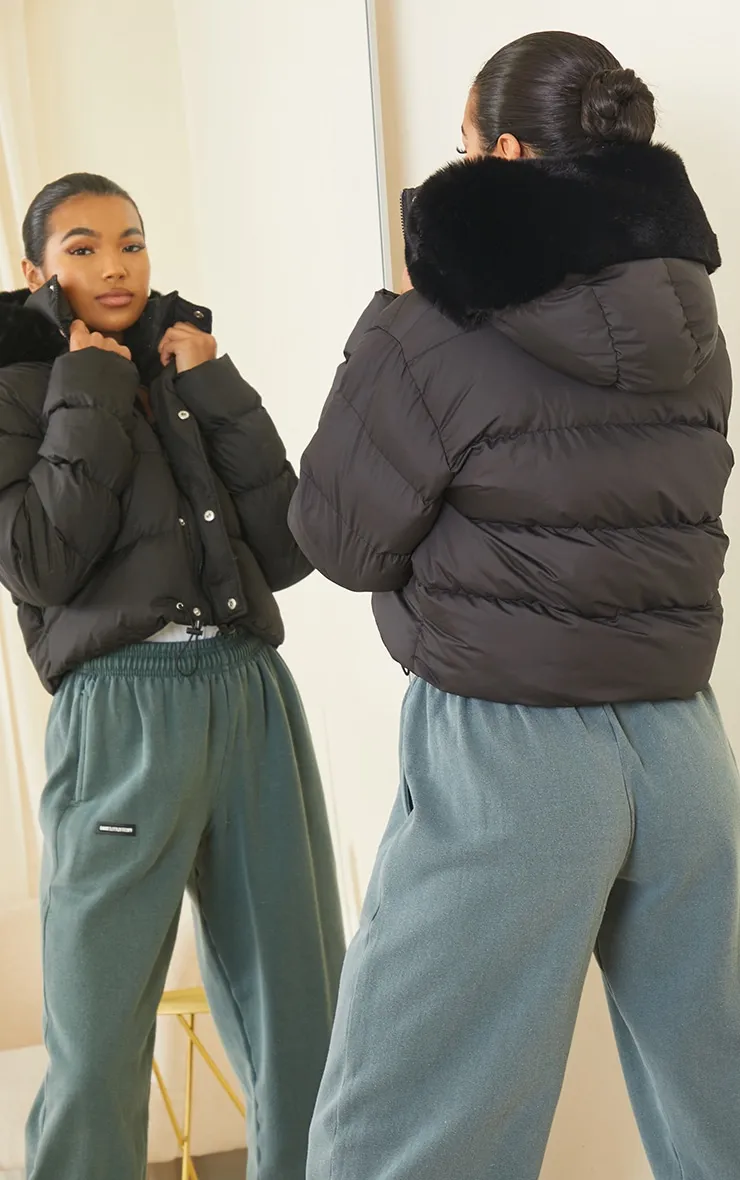 Black Faux Fur Hooded Puffer Coat sold by Pretty Little Thing product image thumbnail 2
