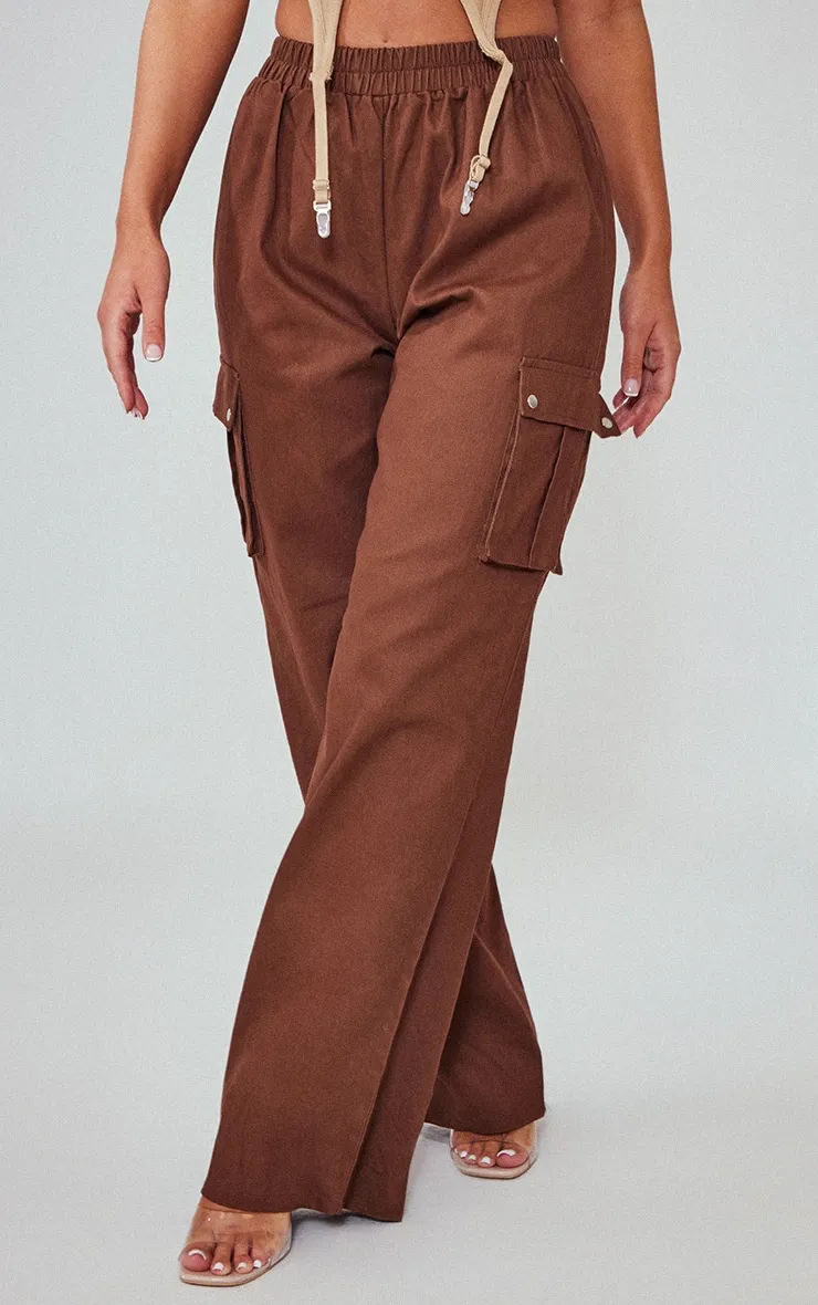 Chocolate Wide Leg High Waisted Cargo Trousers sold by Pretty Little Thing product image thumbnail 2