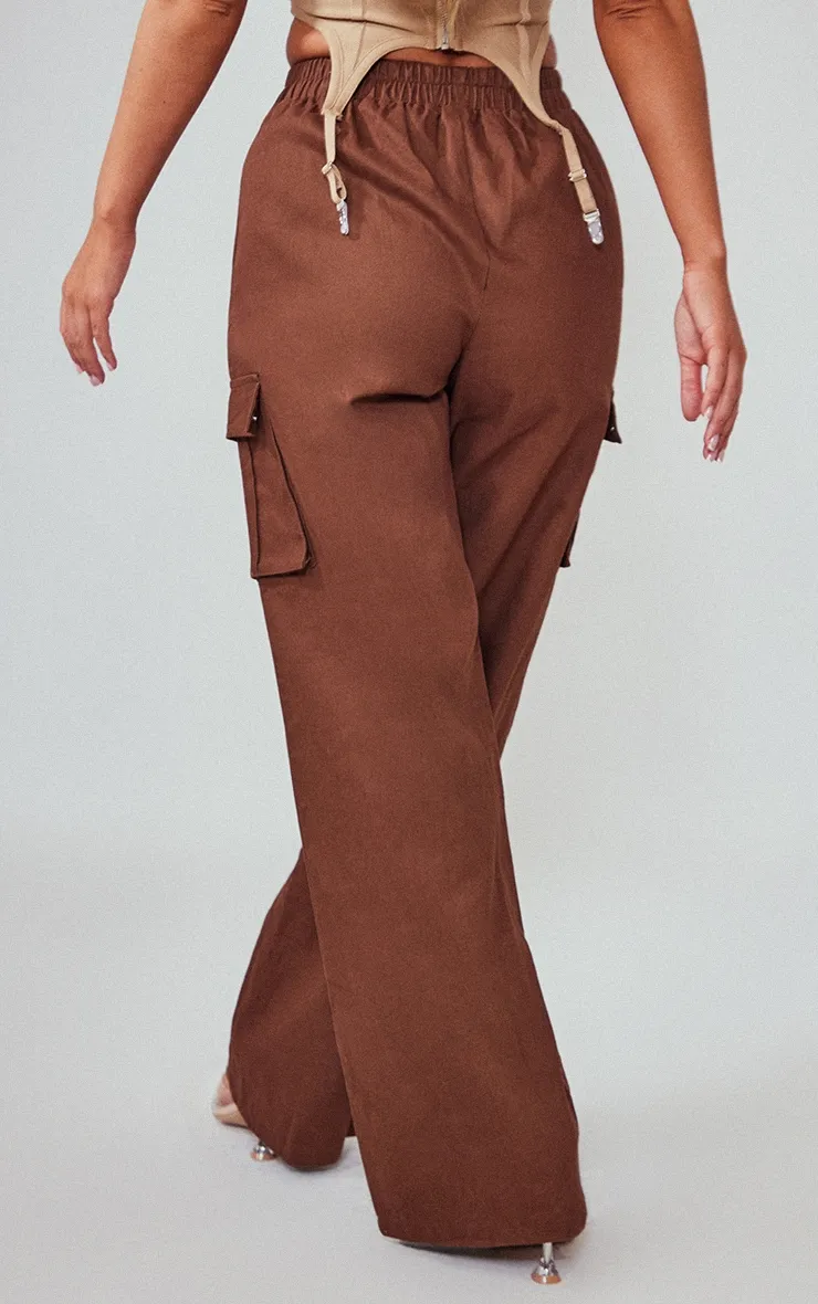 Chocolate Wide Leg High Waisted Cargo Trousers sold by Pretty Little Thing product image thumbnail 3