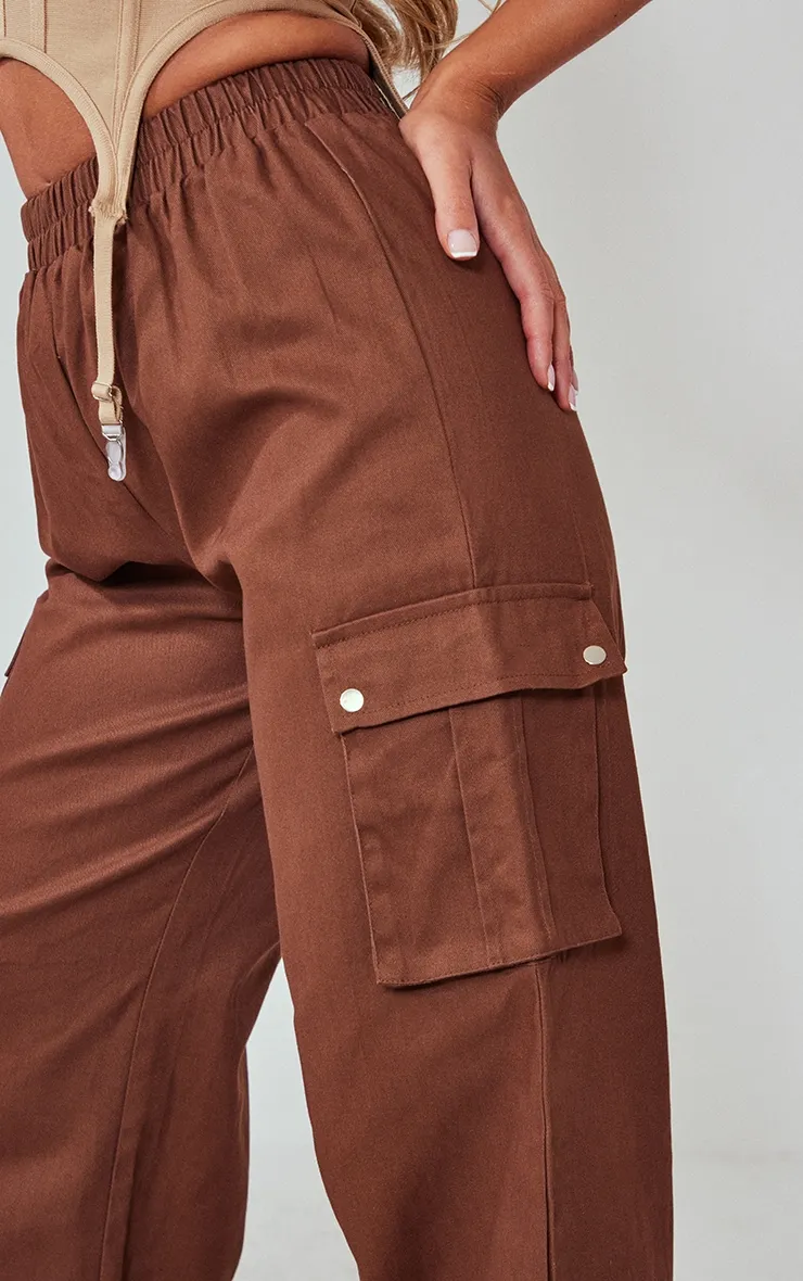 Chocolate Wide Leg High Waisted Cargo Trousers sold by Pretty Little Thing product image thumbnail 4