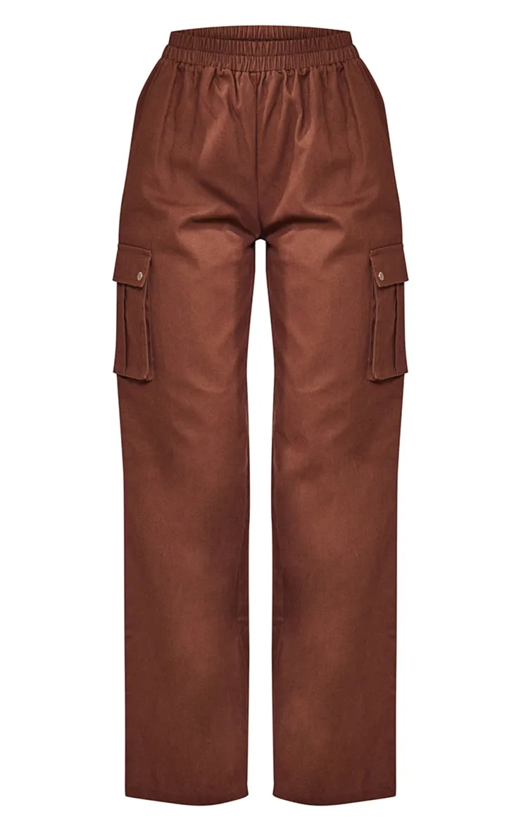 Chocolate Wide Leg High Waisted Cargo Trousers sold by Pretty Little Thing product image thumbnail 5