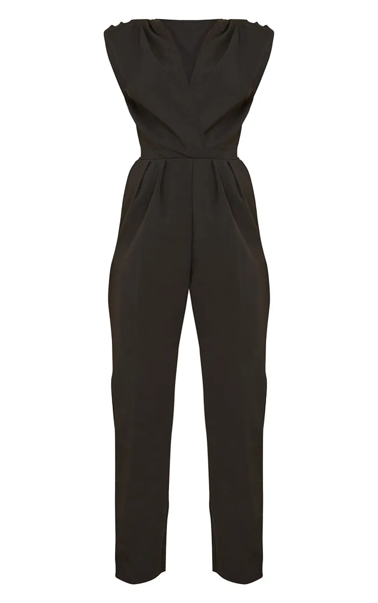 Black Shoulder Pad Wrap Woven Jumpsuit sold by Pretty Little Thing product image thumbnail 5