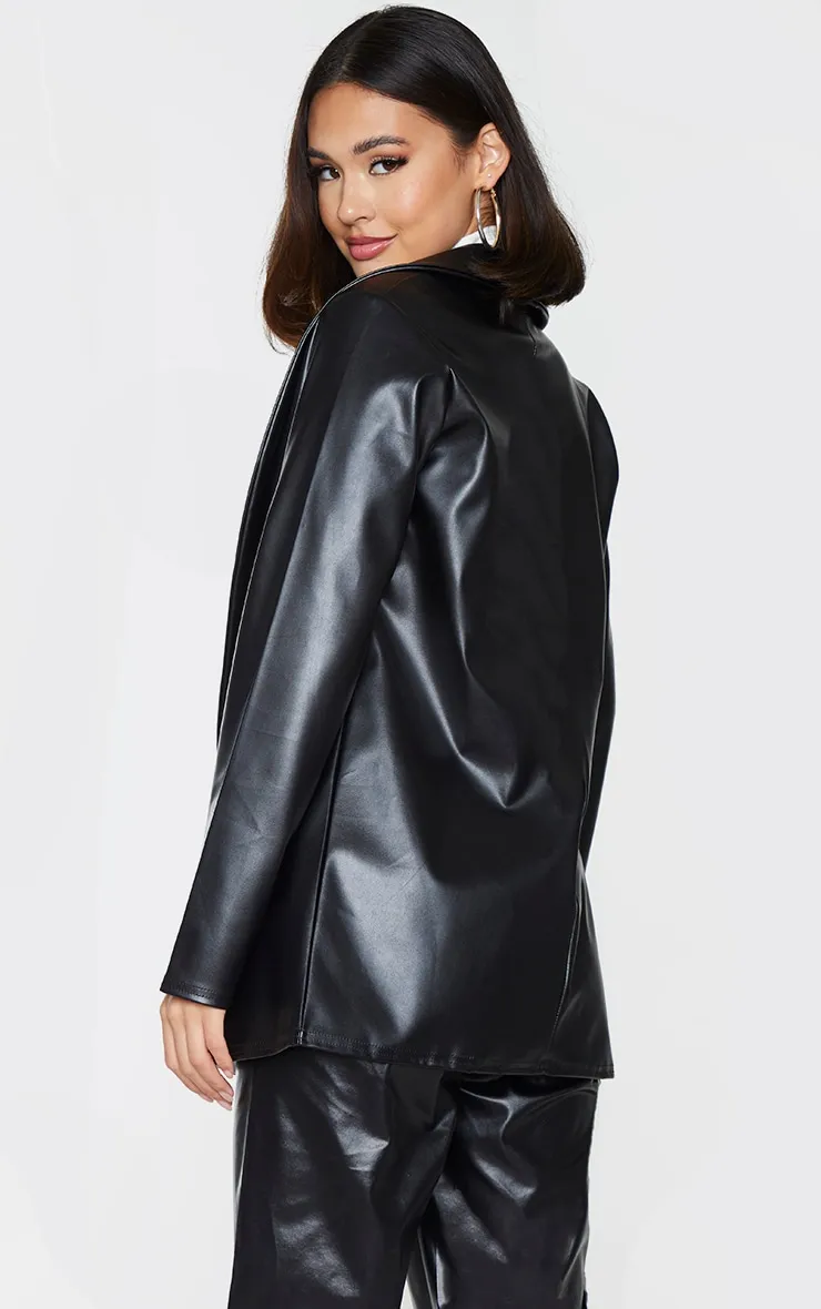 Black Drop Collar Faux Leather Blazer sold by Pretty Little Thing product image thumbnail 2