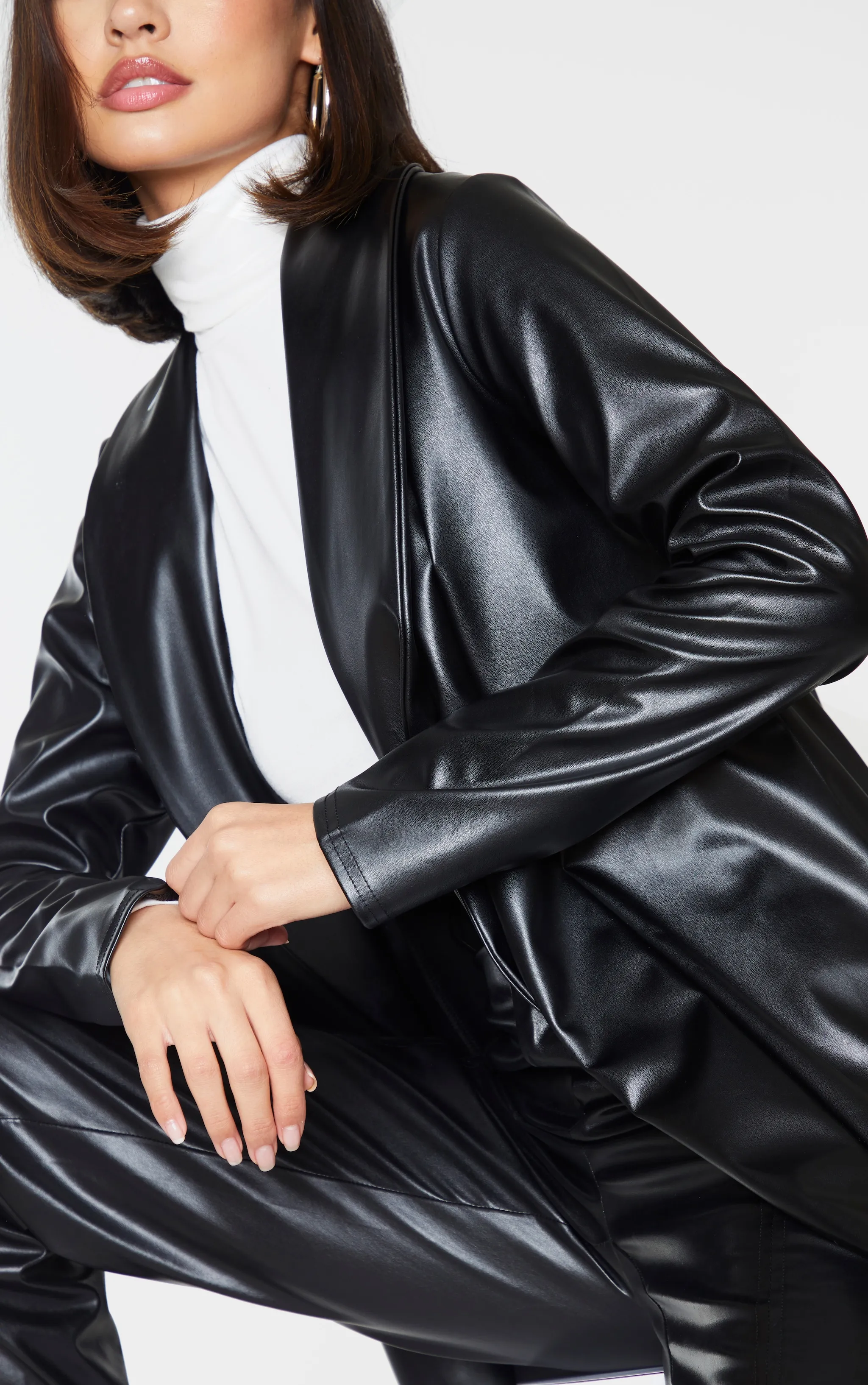 Black Drop Collar Faux Leather Blazer sold by Pretty Little Thing product image thumbnail 4