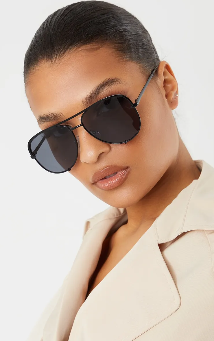 Black On Black Oversized Aviator Sunglasses sold by Pretty Little Thing