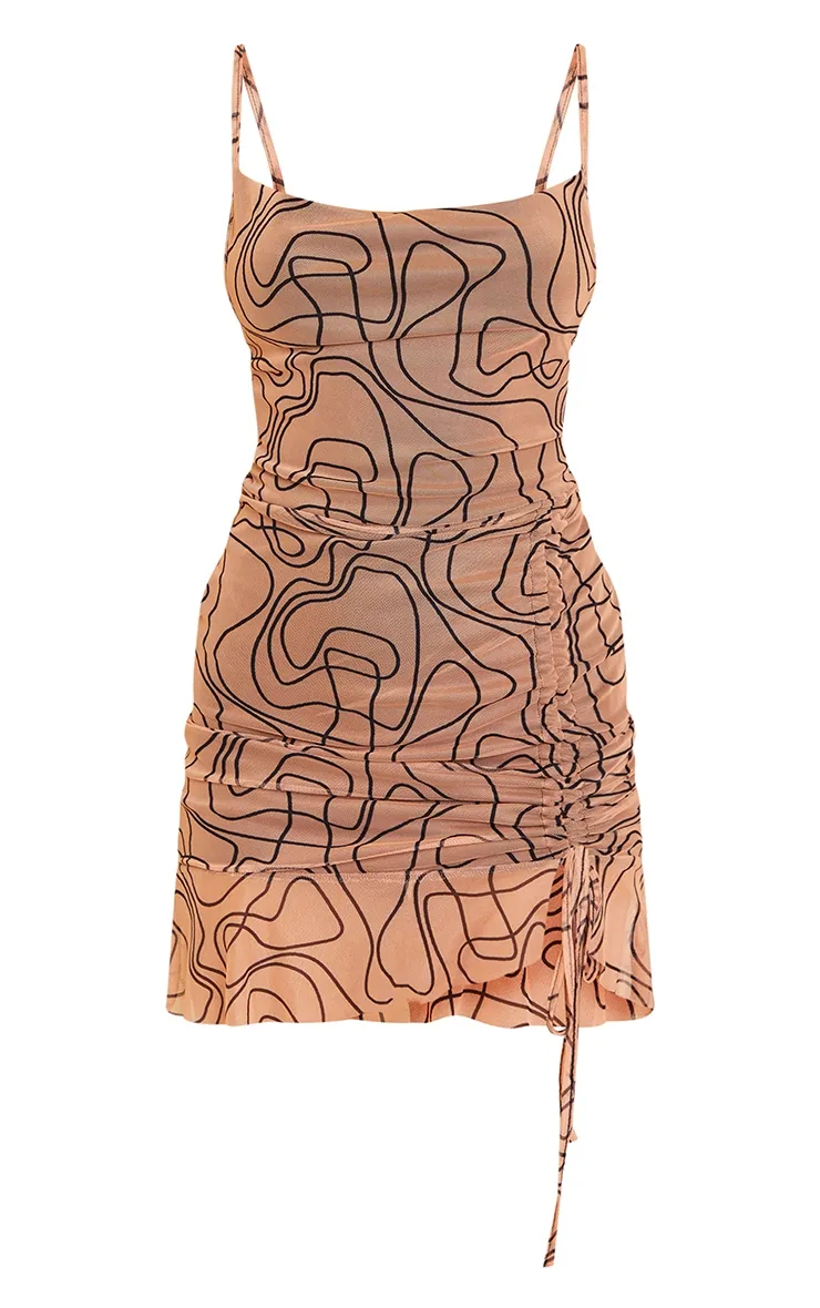 Nude Abstract Line Print Ruched Bodycon Dress sold by Pretty Little Thing product image thumbnail 5