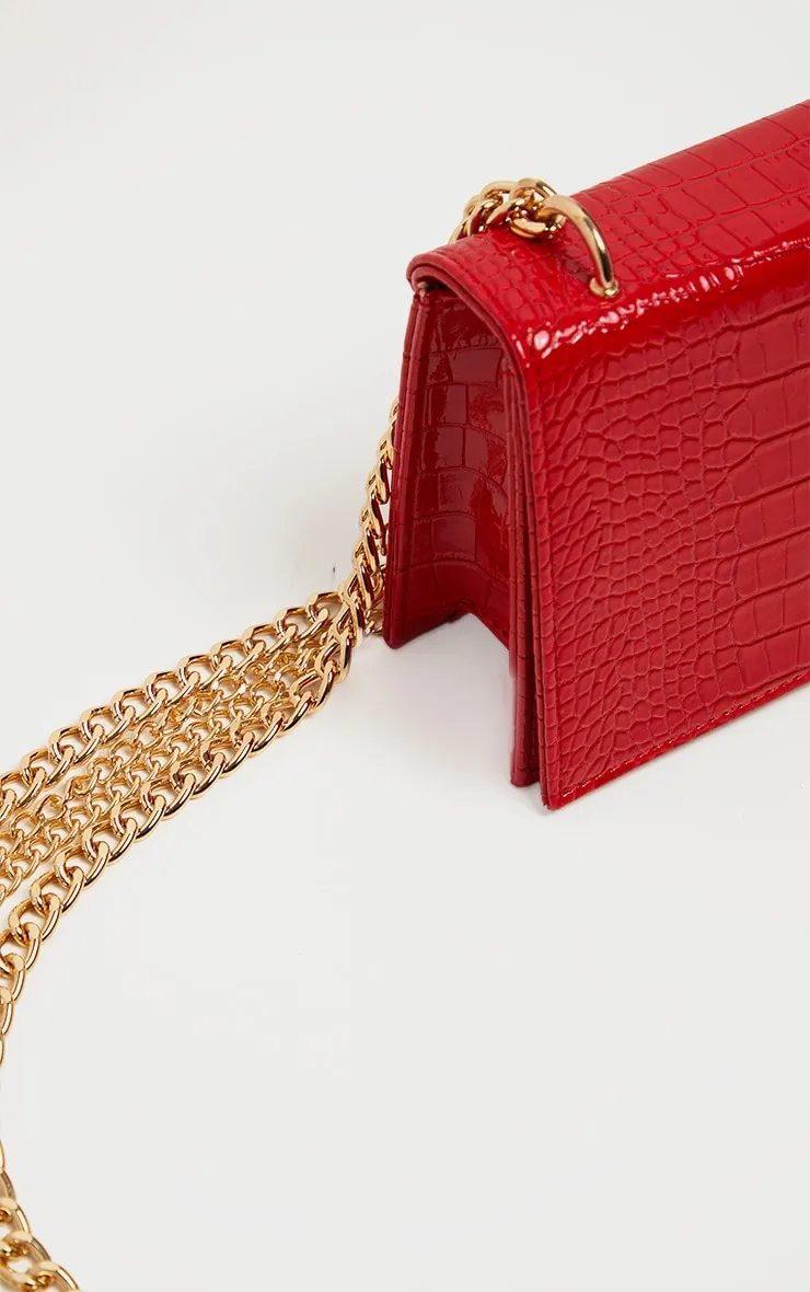 Red Patent Croc Flap Square Cross Body Bag sold by Pretty Little Thing product image thumbnail 3