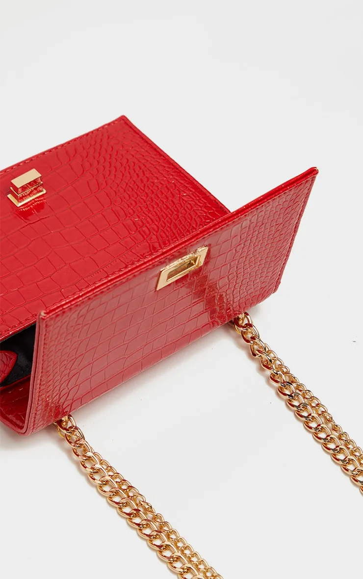 Red Patent Croc Flap Square Cross Body Bag sold by Pretty Little Thing product image thumbnail 4