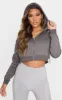 Charcoal Grey Crop Zip Hoodie sold by Pretty Little Thing