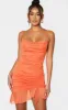 Bright Orange Mesh Ruched Bodycon Dress sold by Pretty Little Thing