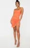 Bright Orange Mesh Ruched Bodycon Dress sold by Pretty Little Thing