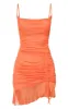 Bright Orange Mesh Ruched Bodycon Dress sold by Pretty Little Thing