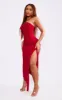 Shape Burgundy Slinky Bandeau Ruched Side Frill Hem Midaxi Dress sold by Pretty Little Thing