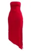 Shape Burgundy Slinky Bandeau Ruched Side Frill Hem Midaxi Dress sold by Pretty Little Thing